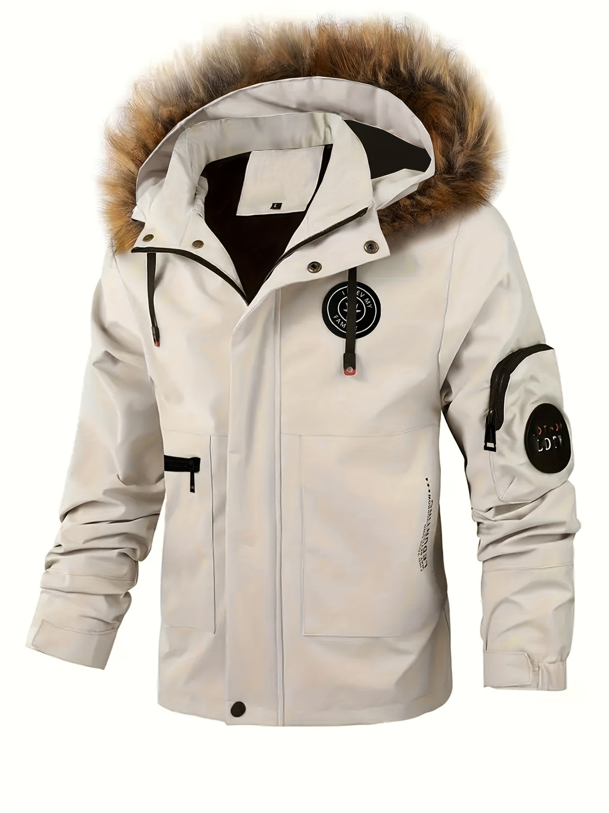 Men's Windproof Hooded Jacket with Faux Fur Collar - Casual & Sporty, Zip-Up, Warm for Fall/Winter, PLUS SIZE