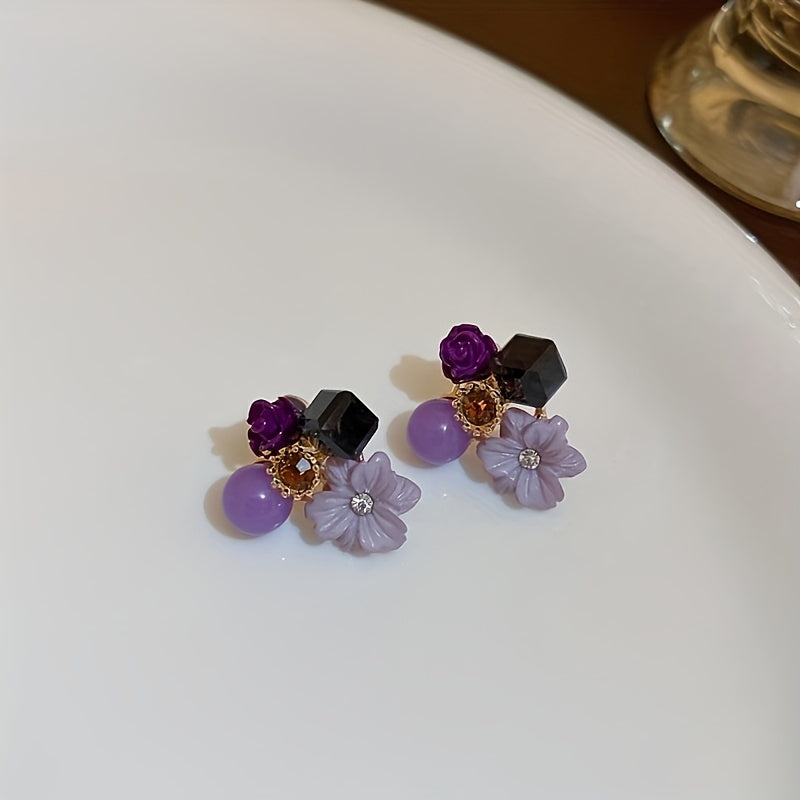 Shiny Flower Shape Stud Earrings Inlaid Shiny zirconia Elegant Ear Jewelry Decorations For Women