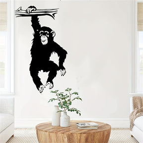 1pc Large Funny Monkey Tree Wall Decal For Living Room, Cartoon Jungle Forest Animal Branch Vinyl Wall Sticker For Bedroom