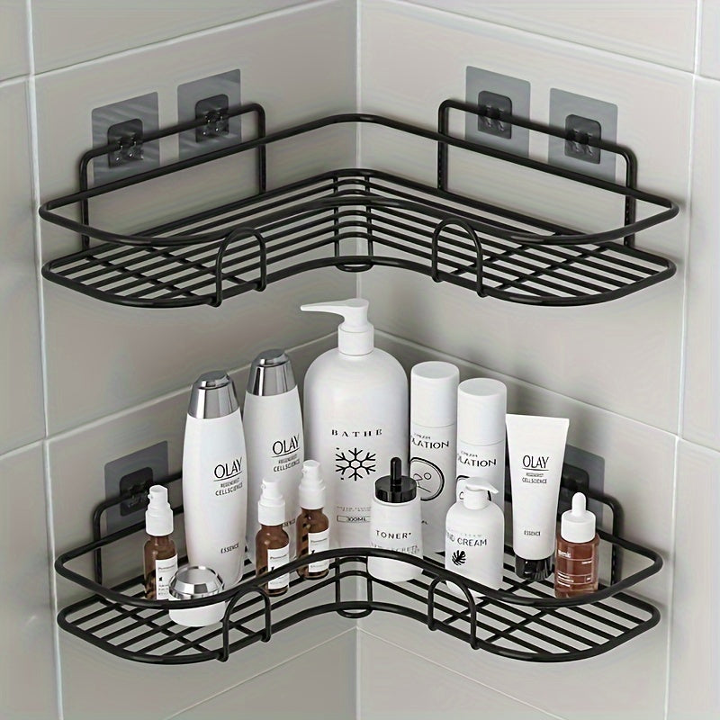 Easy-Install Corner Bathroom Shelf - Wall-Mounted Metal Storage Rack for Shampoo, Lotion & Cosmetics, Bathroom Storage, Toilet Storage Cabinet, Bathroom Accessories