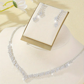 Elegant Women's Wedding Jewelry Set, Luxurious Style, Sparkling Rhinestone Necklace And Earrings Combo for Bridal Party