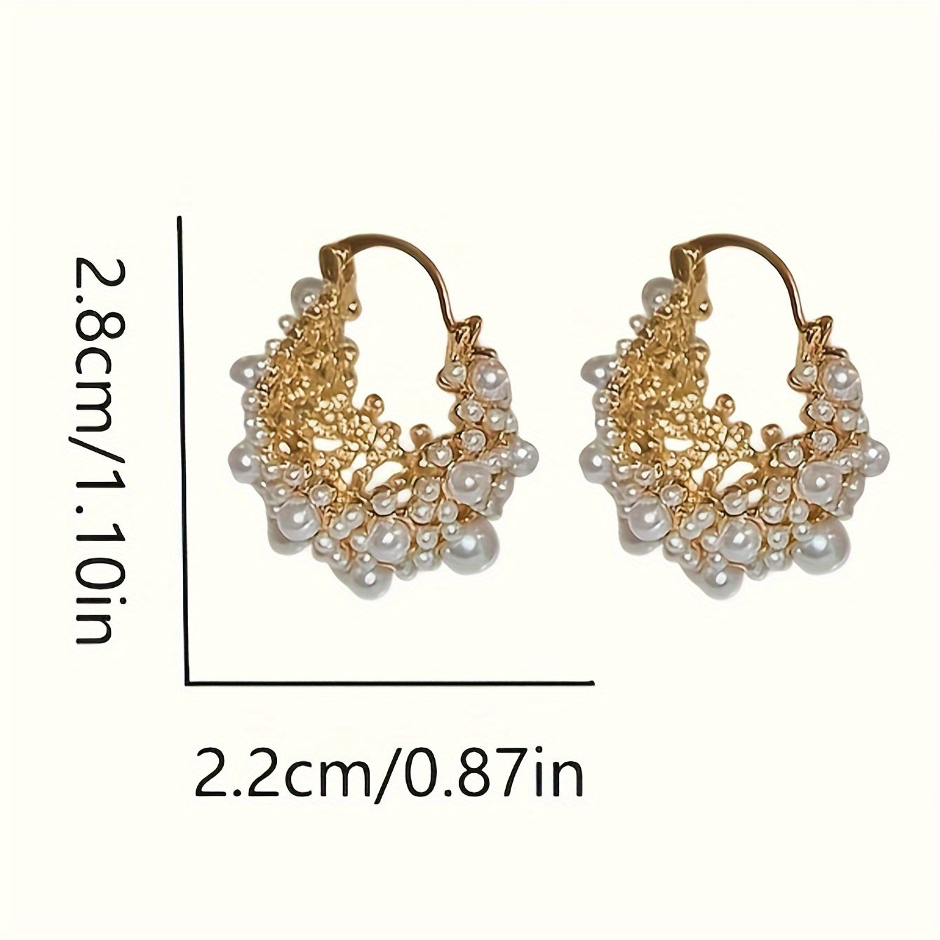 French Romantic U-Shaped Hoop Earrings With Faux Pearls And Beads, Hollow-Out Design For Women, Perfect For Vacations And Parties