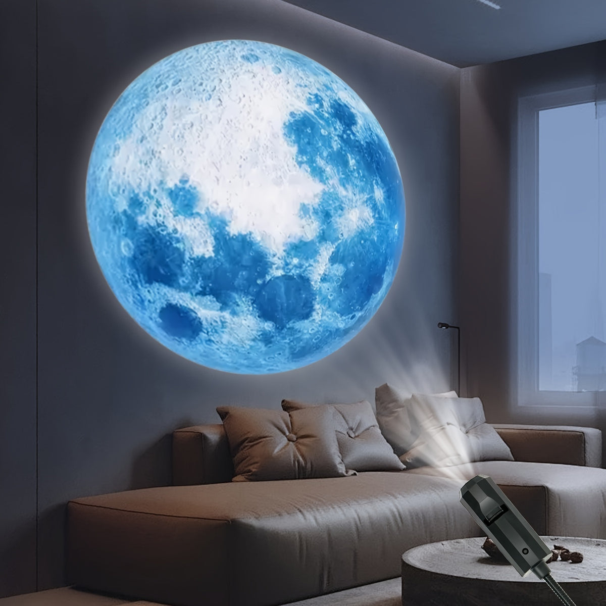 Modern LED Moon Projection Lamp - Energy-Efficient USB-Powered Night Light with 360° Adjustable Rotating Projector, Matte Finish Plastic with Crystal Shade, Push Button Control for Various Room Types, Ideal for Home Decor, Wall & Ceiling Decoration