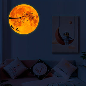 Glow-in-the-Dark Pink Moon & Branch Swing Wall Decal - Cartoon Fantasy PVC Sticker for Youngsters's Bedroom, Living Space, and Early Learning Center