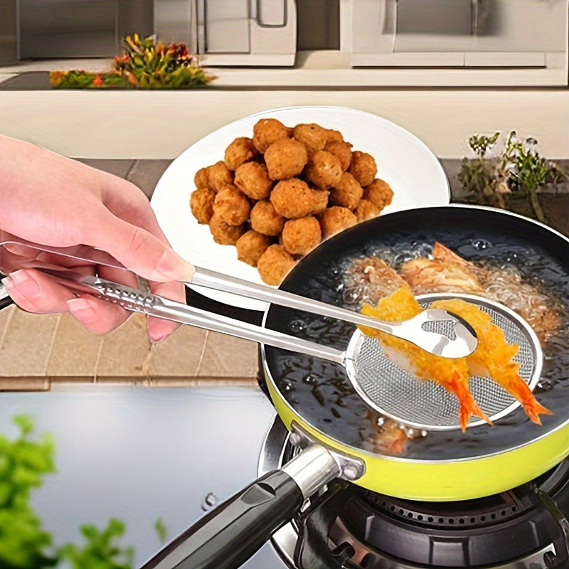 1pc Stainless Steel Kitchen Strainer Spoon With Clip, Outdoor Portable Mesh Colander, Kitchen Gadget