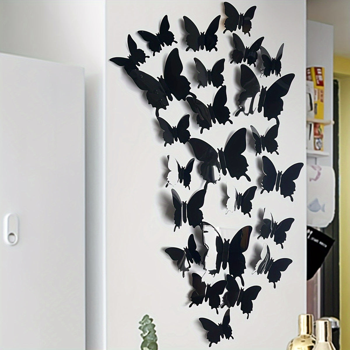 24pcs Black Butterfly Wall Decals - Removable & Waterproof Vinyl Stickers for Bedroom, Living Room, and Home Decor