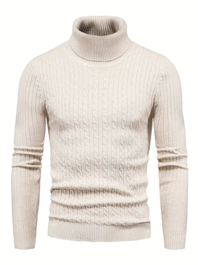 Men's Twist High Neck Pullover Thermal Underwear Tops, Solid Color Autumn And Winter Long Sleeves Knitted Sweater Tops