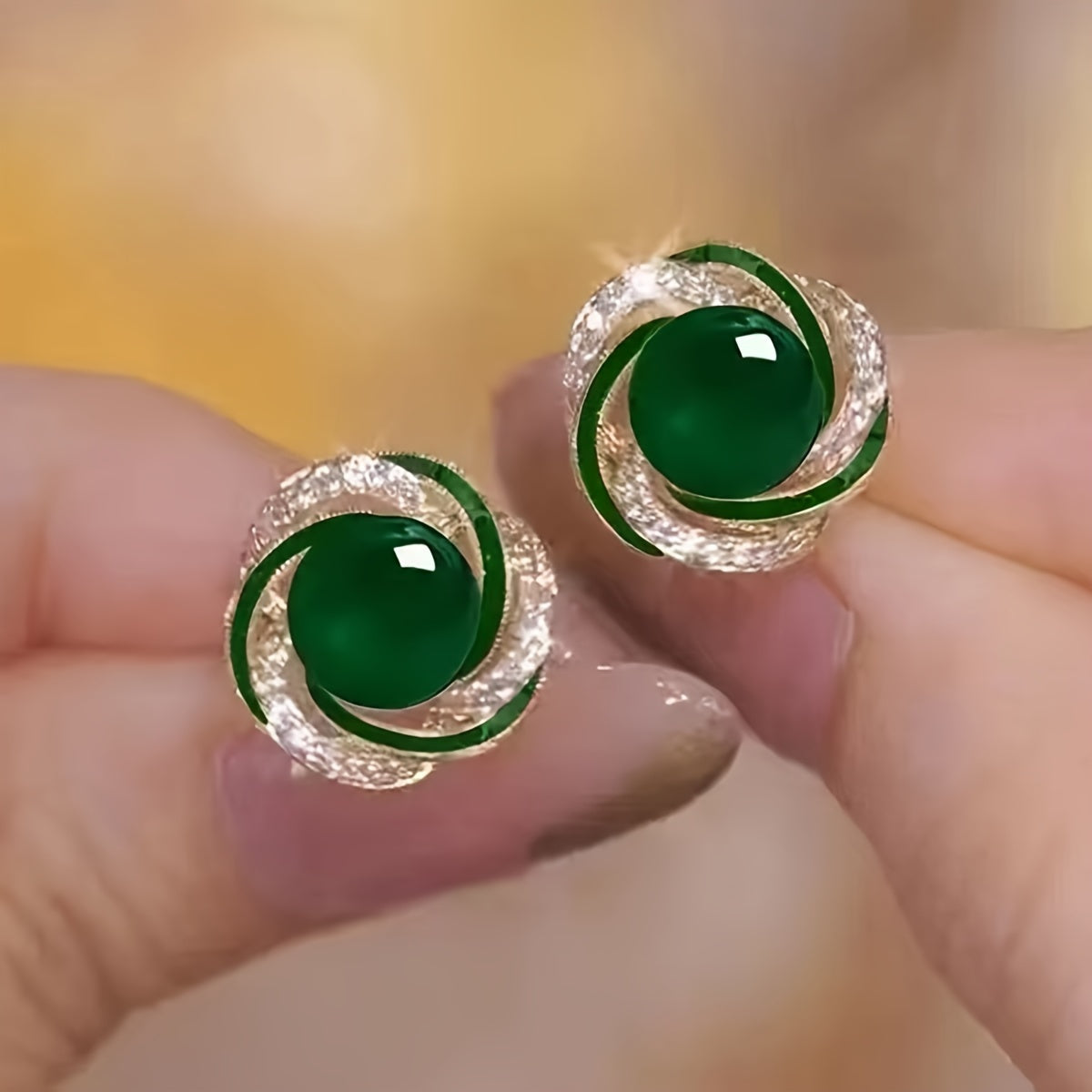 Chic Summer Green Zirconia Stud Earrings for Teen Girls - Fashionable Daily Wear Accessory, Zinc Alloy with Copper Posts