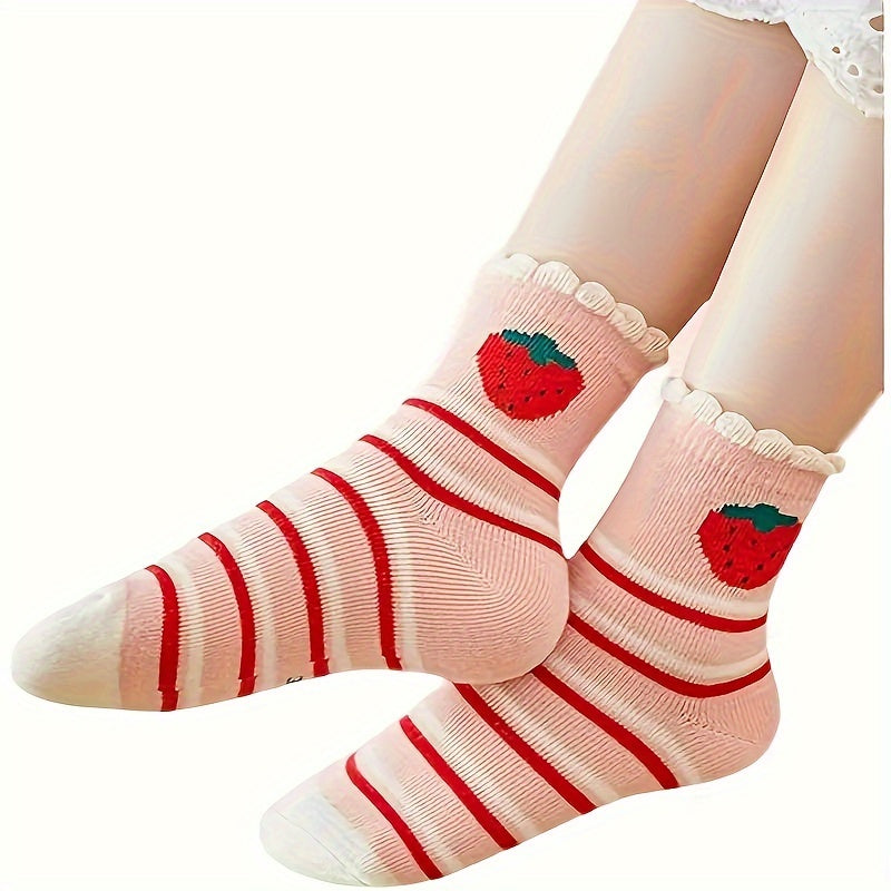 5 Pairs of Mixed Color Children's Socks, Strawberry Style. Selected Fabrics are Comfortable and Breathable, High-grade Knitted Fabrics, Quality Guaranteed, Versatile Colors Suitable for All Places, The Best Gift for Children, Elastic Socks