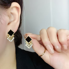 1 pair of simple geometric square earrings for women vintage Precious Stone-studded fashion earrings as a gift for friends