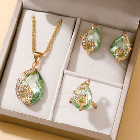 4pcs Elegant Teardrop Glass Rhinestone Jewelry Set for Women, Alloy Necklace and Earrings, Simple Vacation Style, Daily & Gift Occasions, Plastic Mosaic, All-Season Suitable, Campus Holiday Gift