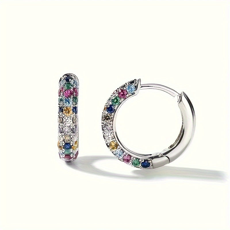 1 Pair Simple Fashion Round Earrings, Colorful Cubic Zirconia Hoop Earrings for Women