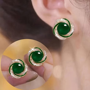 Chic Summer Green Zirconia Stud Earrings for Teen Girls - Fashionable Daily Wear Accessory, Zinc Alloy with Copper Posts