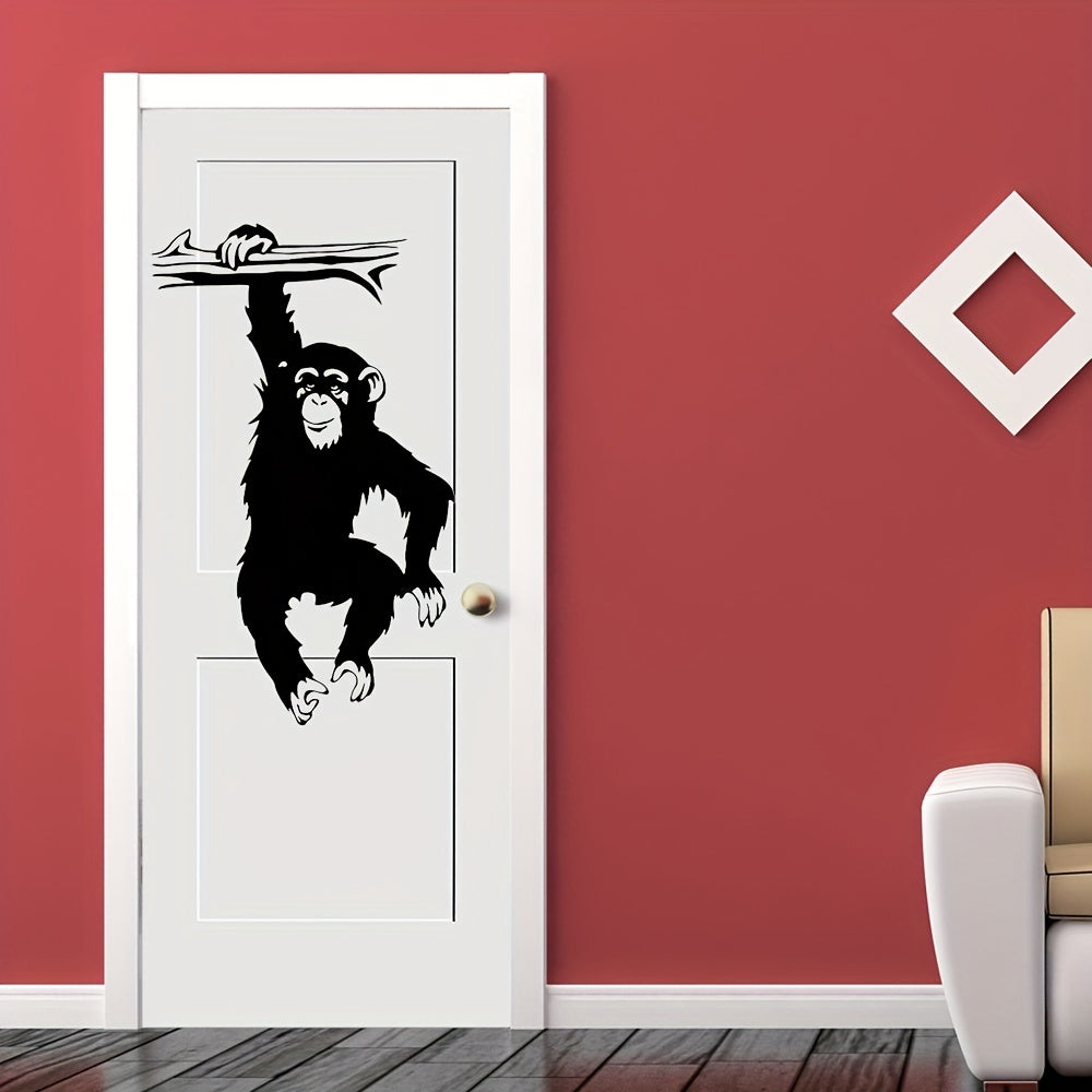 1pc Large Funny Monkey Tree Wall Decal For Living Room, Cartoon Jungle Forest Animal Branch Vinyl Wall Sticker For Bedroom