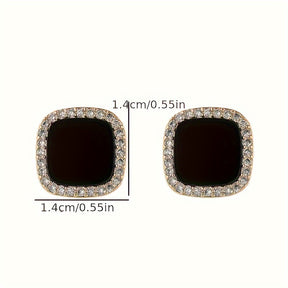 1 Pair Elegant Black Square Stud Earrings, Korean Style Zinc Alloy Jewelry, Minimalist Design, Versatile Fashion Accessories For Women