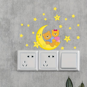 Glow-in-the-Dark Moon & Stars Bear Wall Decal - Removable PVC Sticker for Bedroom and Bathroom, 19.81cm x 19.81cm, Green