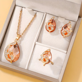 4pcs Elegant Teardrop Glass Rhinestone Jewelry Set for Women, Alloy Necklace and Earrings, Simple Vacation Style, Daily & Gift Occasions, Plastic Mosaic, All-Season Suitable, Campus Holiday Gift