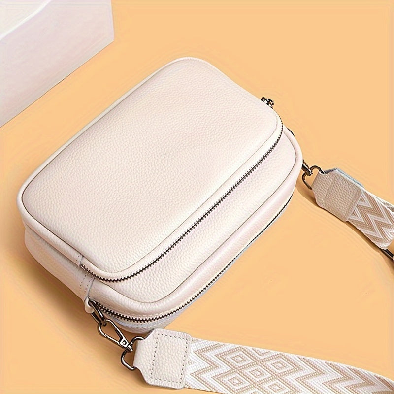 Classic Small Solid Color Shoulder Bag, Elegant Zipper Crossbody Bag For Women, Elegant Shopping Purse With Wide Strap Design