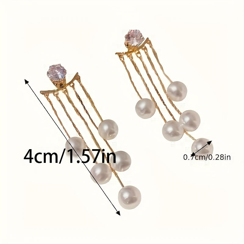 Rhinestone Imitation Pearl Tassel Stud Earrings Ladies Party Dating Wedding Long Dangle Earrings