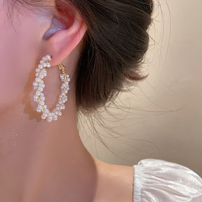 [Popular Choice] Elegant Vintage-Inspired Faux Pearl Earrings, Stainless Steel Hoop Design for Banquets and Daily Wear