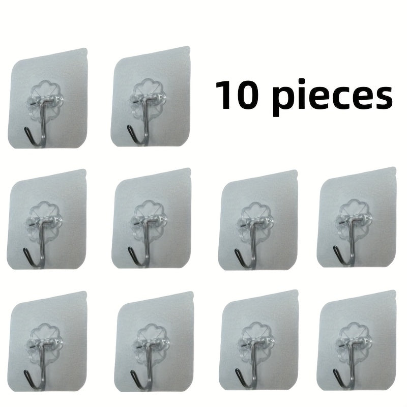 10-Pack Self-Adhesive Metal Hooks - Contemporary Style, Wall Mount, Easy Installation - Multi-Purpose Organizers for Keys, Hats, Towels - Suitable for Bathroom, Bedroom, Office, Kitchen