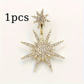 1PCS Sparkling Stud Earrings Ear Jacket Zinc Alloy Jewelry Delicate Six-pointed Star Design Embellished With Rhinestones Bohemian Luxury Style