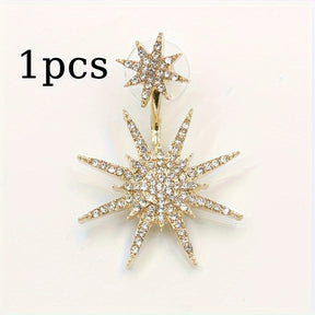 1PCS Sparkling Stud Earrings Ear Jacket Zinc Alloy Jewelry Delicate Six-pointed Star Design Embellished With Rhinestones Bohemian Luxury Style