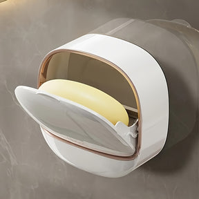 Wall-Mounted Soap Dish with Lid - Dual-Layer Plastic Oval Soap Holder for Bathroom and Kitchen Storage, Ideal for Gym, Travel, and Home Use