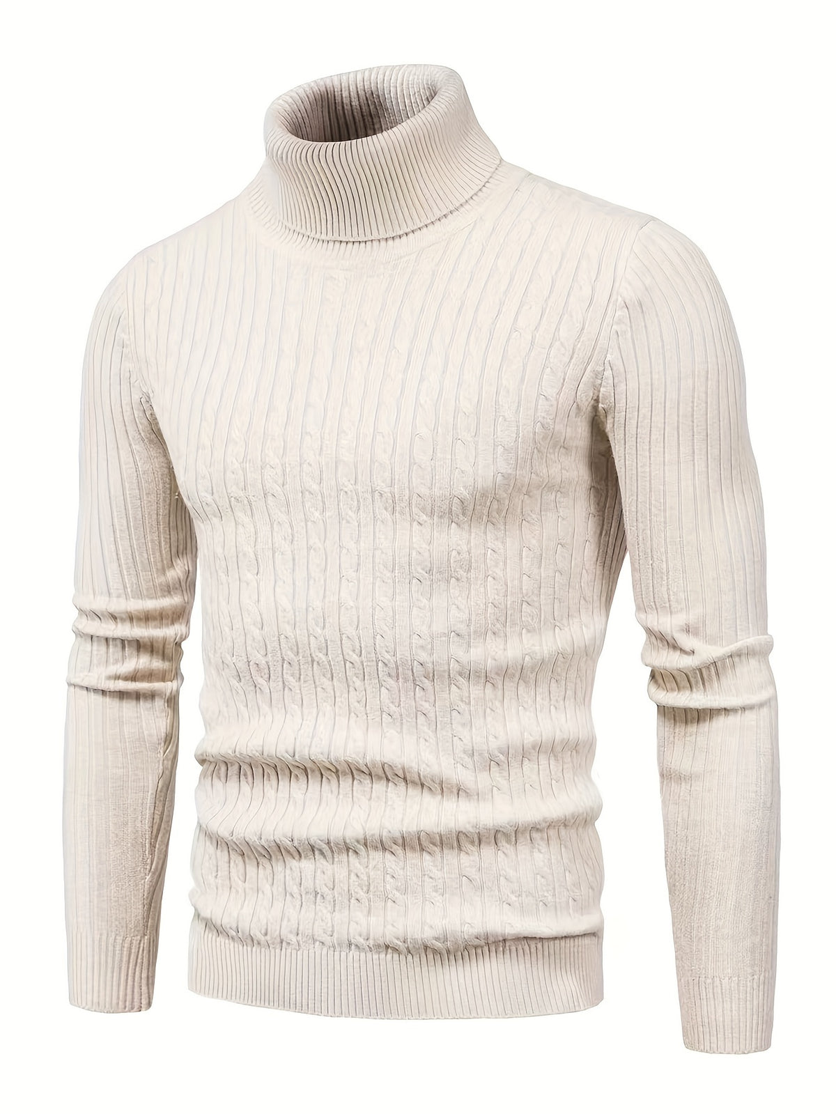 Men's Twist High Neck Pullover Thermal Underwear Tops, Solid Color Autumn And Winter Long Sleeves Knitted Sweater Tops