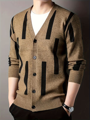 2024 New Cross-border Men's V-neck Open Sweater Knitted Jacquard Sweater