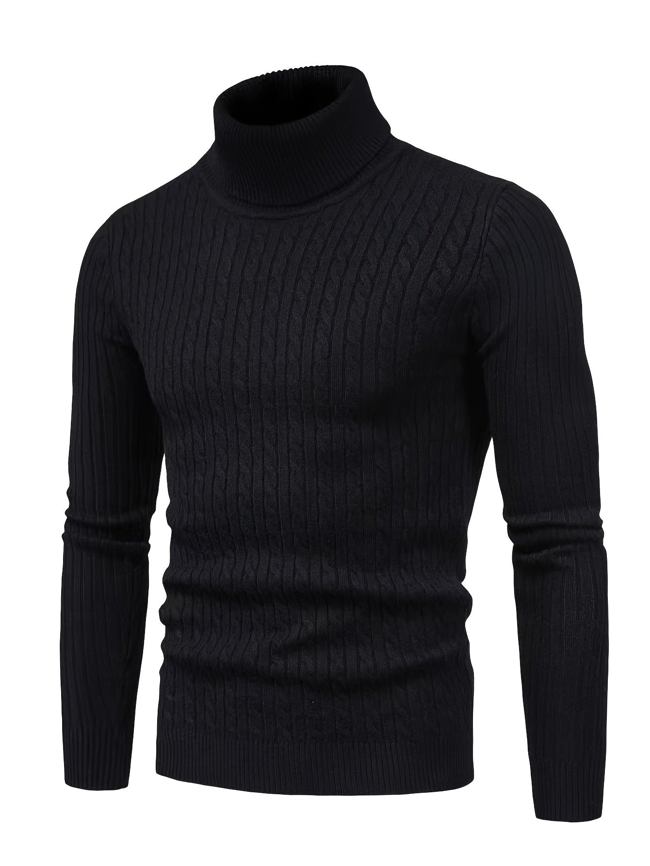 Men's Twist High Neck Pullover Thermal Underwear Tops, Solid Color Autumn And Winter Long Sleeves Knitted Sweater Tops