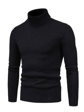 Men's Twist High Neck Pullover Thermal Underwear Tops, Solid Color Autumn And Winter Long Sleeves Knitted Sweater Tops