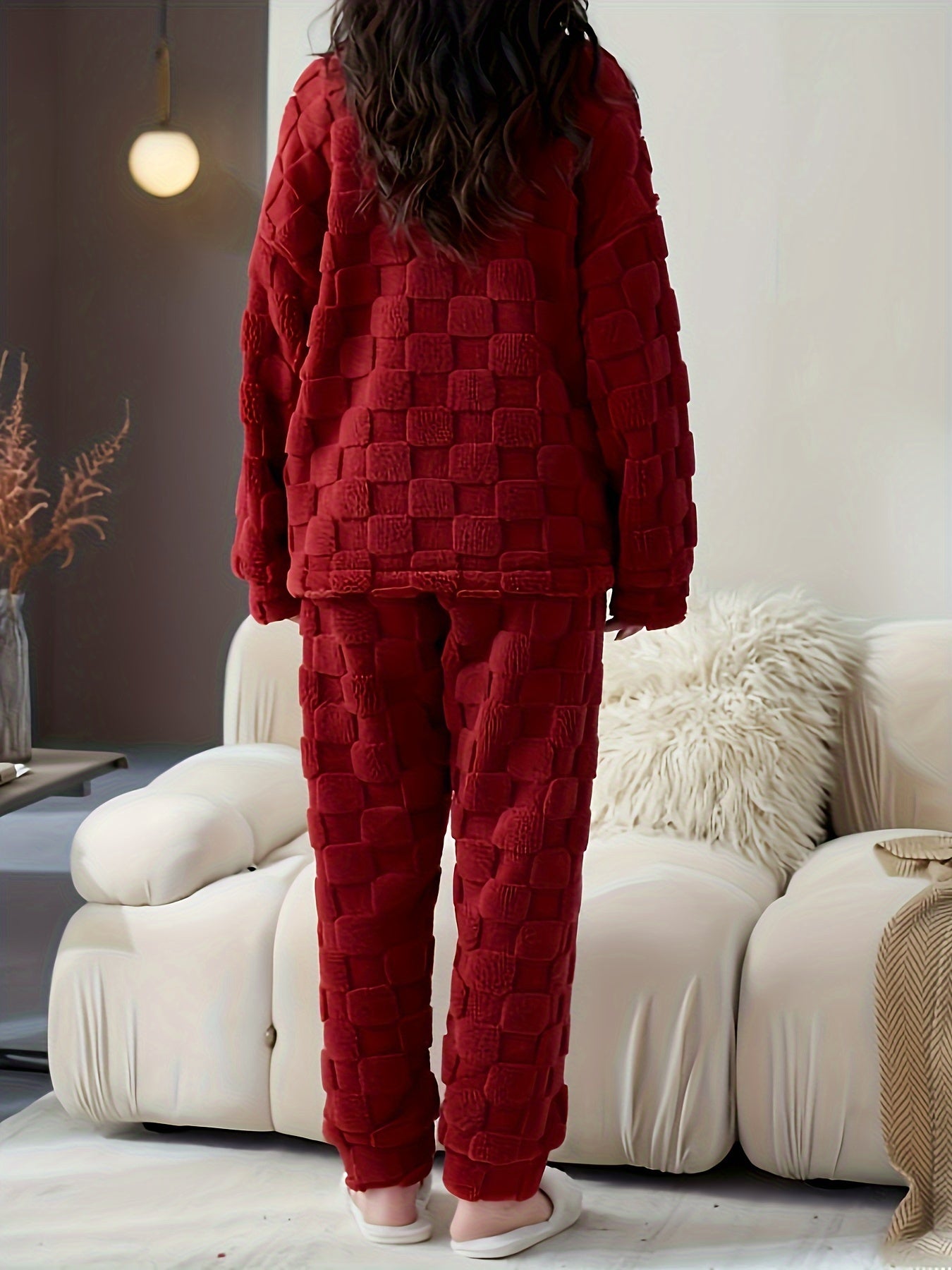 Cozy Coral Fleece Women's Pajama Set - Heart Pattern, Long Sleeve & Pants, Machine Washable - Perfect for Fall/Winter