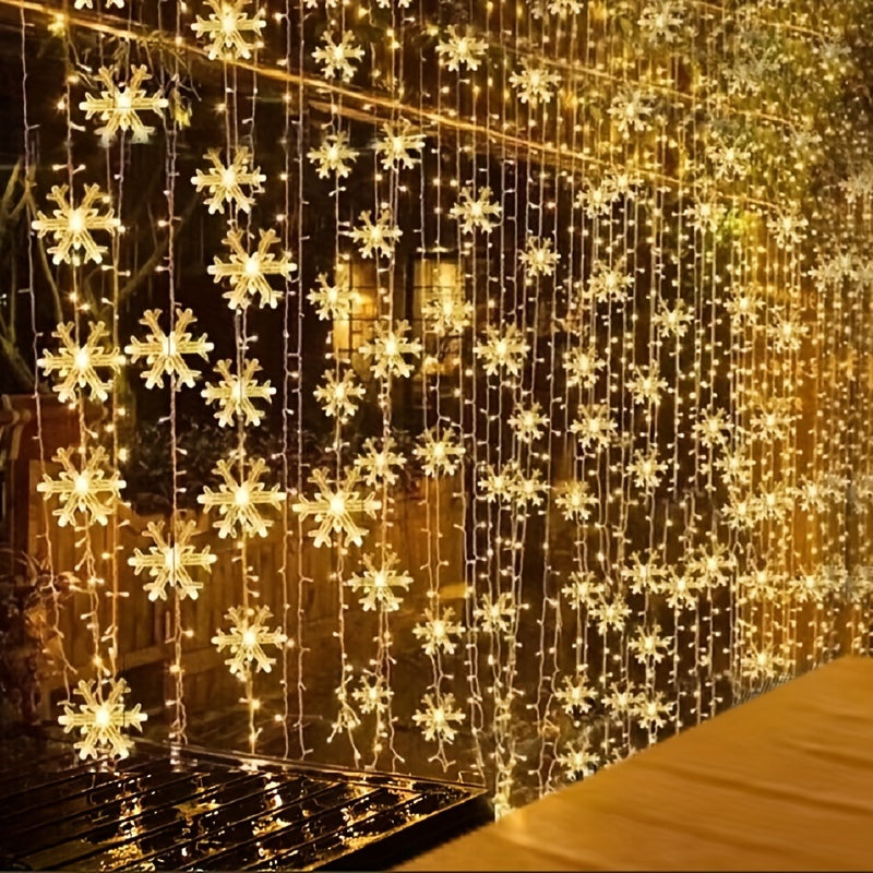 3m LED Snowflake Curtain Lights, Romantic Christmas Curtain String Lights, Fairy String Lights For Wedding Parties Home Bedroom Indoor Decor