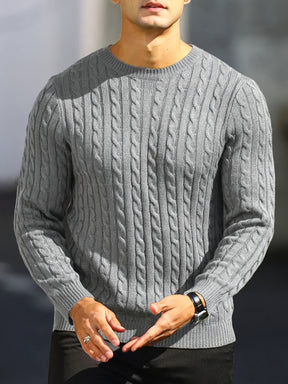 Men's 2024 New Fashion Crew Neck Knit Sweater, Viscose Blend Pullover With Cable Details, Regular Fit, Warm And Comfortable Top, Outdoor Cloth