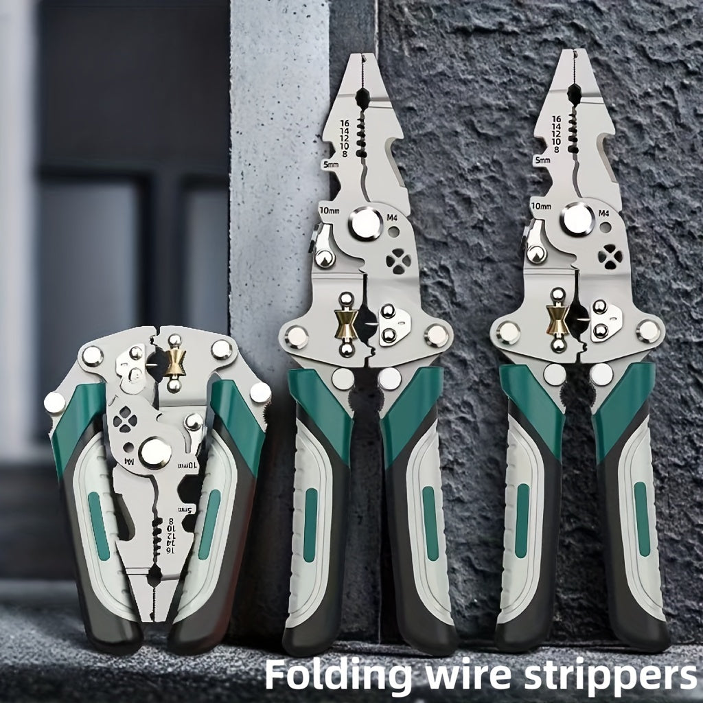 Multifunctional Foldable Wire Strippers: Special Wire Strippers for Electricians, Can Strip Wires, Cut Wires, Twist Water Pipes, Crimp Terminals, Etc., One Pair Is More Than One Pair. Folding Design, Easy to Store. Can Be Used for Electricians, Families,