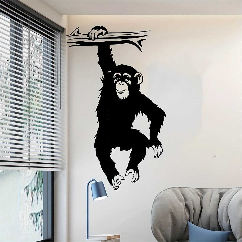 1pc Large Funny Monkey Tree Wall Decal For Living Room, Cartoon Jungle Forest Animal Branch Vinyl Wall Sticker For Bedroom