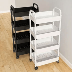 Versatile Multi-Layer Storage Cart - Durable Plastic, 360° Rotation, No Power Needed - Perfect for Bedroom, Kitchen & Home Organization - Available in Black or White, Floor Installation, Storage Box