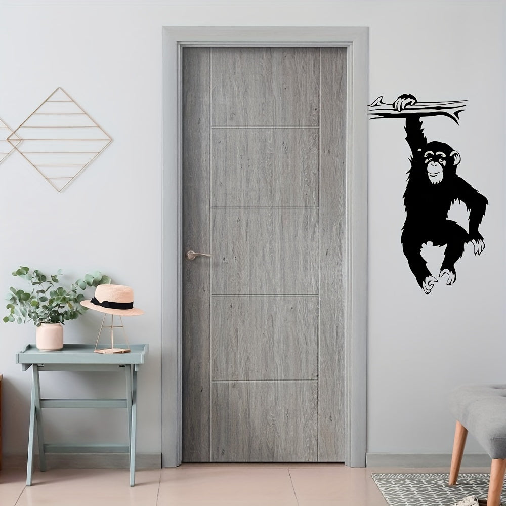 1pc Large Funny Monkey Tree Wall Decal For Living Room, Cartoon Jungle Forest Animal Branch Vinyl Wall Sticker For Bedroom