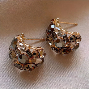 Vintage French-Inspired Hoop Earrings with Sparkling Glass Accents - Zinc Alloy, Perfect for Parties & Casual Wear