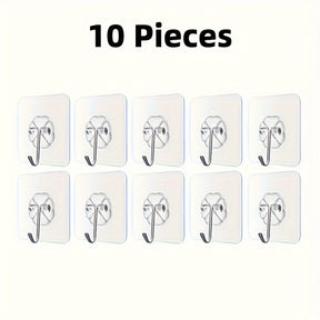 10-Pack Self-Adhesive Metal Hooks - Contemporary Style, Wall Mount, Easy Installation - Multi-Purpose Organizers for Keys, Hats, Towels - Suitable for Bathroom, Bedroom, Office, Kitchen