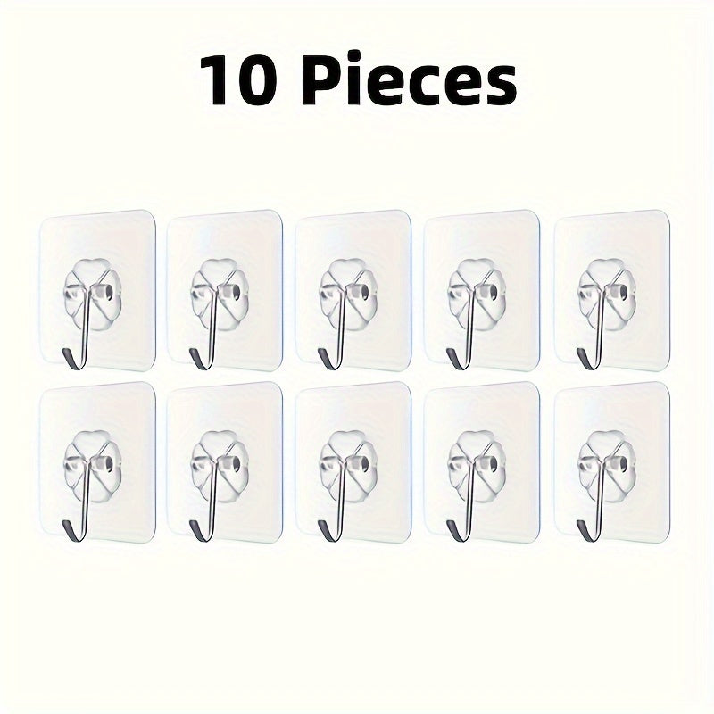 10-Pack Self-Adhesive Metal Hooks - Contemporary Style, Wall Mount, Easy Installation - Multi-Purpose Organizers for Keys, Hats, Towels - Suitable for Bathroom, Bedroom, Office, Kitchen