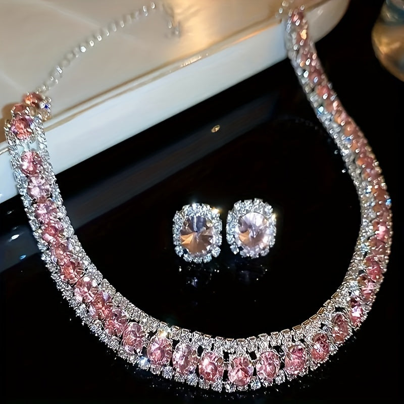 Luxury Style Crystal Jewelry Set, Necklace And Matching Earrings, Shiny Accessories for Evening Party