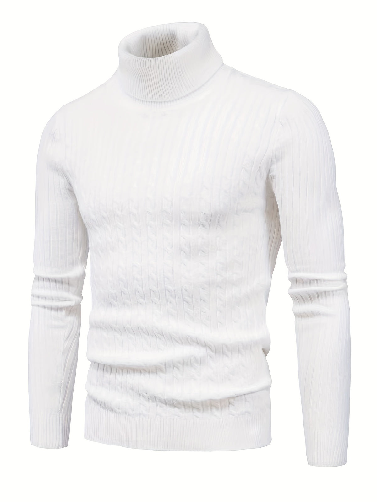 Men's Twist High Neck Pullover Thermal Underwear Tops, Solid Color Autumn And Winter Long Sleeves Knitted Sweater Tops