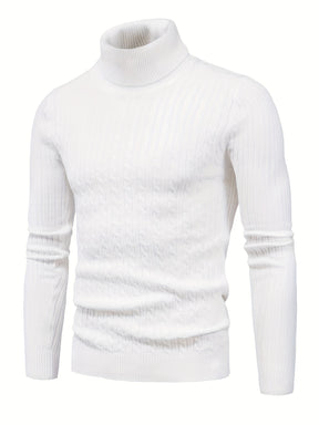 Men's Twist High Neck Pullover Thermal Underwear Tops, Solid Color Autumn And Winter Long Sleeves Knitted Sweater Tops