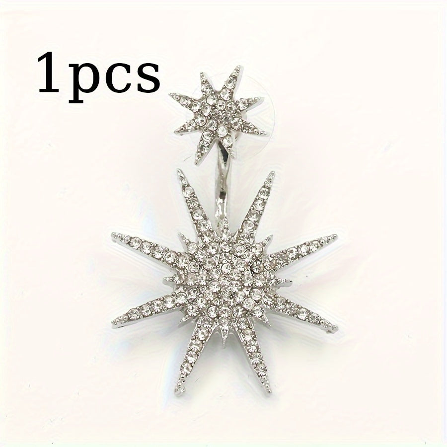 1PCS Sparkling Stud Earrings Ear Jacket Zinc Alloy Jewelry Delicate Six-pointed Star Design Embellished With Rhinestones Bohemian Luxury Style