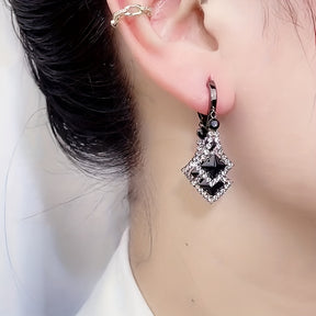 Rhombus Shape Black zirconia Decor Dangle Earrings Retro Elegant Style Alloy Jewelry Versatile Ornaments For Women Dupes Luxury Jewelry