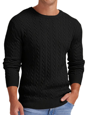 Men's 2024 New Fashion Crew Neck Knit Sweater, Viscose Blend Pullover With Cable Details, Regular Fit, Warm And Comfortable Top, Outdoor Cloth