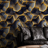 Vintage 3D Brick Wall Decal: Black and Golden Irregular Geometric Design - DIY, Waterproof, Easy to Clean, Suitable for Kitchen, Cabinets, Tables, Chairs, Room Backgrounds, and Refinishing - Self-Adhesive Wallpaper