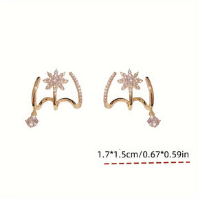 1 Pair, Sparkling Star Earrings, Fashion Stud Earrings With Artificial Crystal Decor, Ideal For Party And Daily Wear